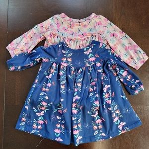 Nanette Baby 0-3 Months Pink/Navy Blue Flower Long Sleeved Dresses (2)